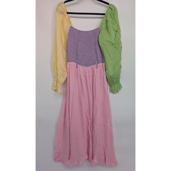 NWD Olivia Rubin Colorblock Smock Long Sleeve Maxi Dress US 8 No Belt #1H457 - Picture 4 of 9